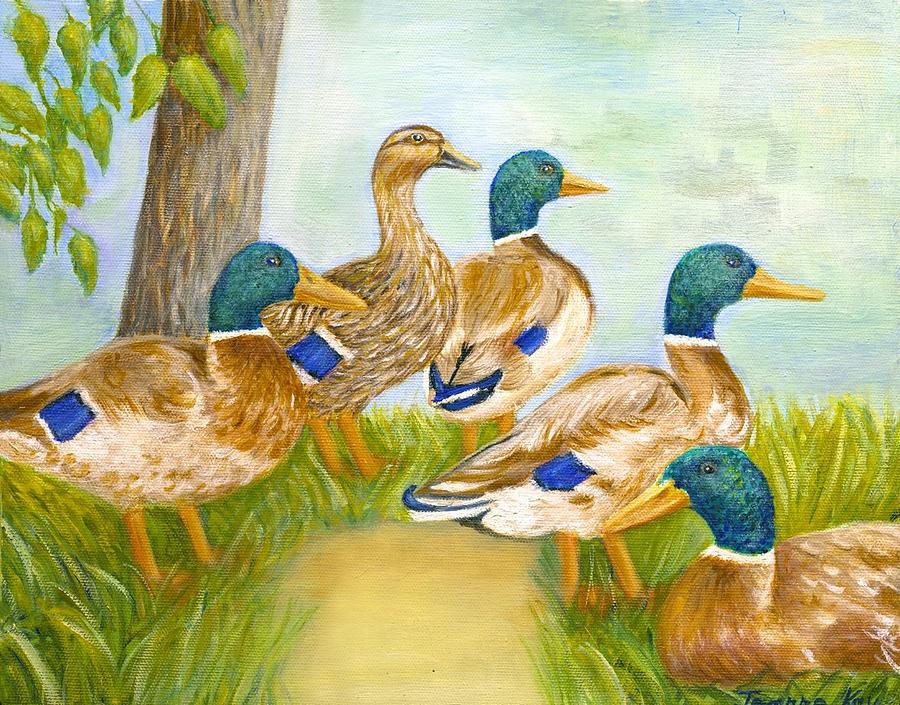 Diva Duck and the Mallards #1 Painting by Jeanne Juhos