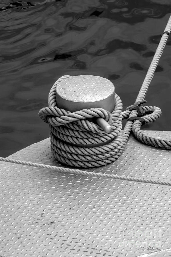 Dock Bollard with Grey Boat Rope #1 Photograph by Iris Richardson