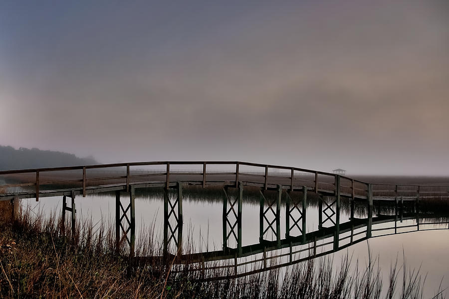 Marsh Photograph - Dock in Fog by Ginny Horton