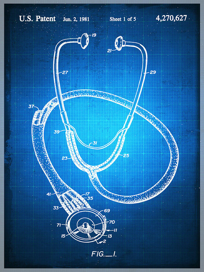 Doctor Stethoscope 1 Patent Blueprint Drawing Mixed Media by Tony Rubino