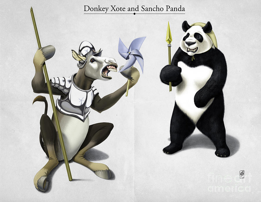Donkey Xote and Sancho Panda #1 Mixed Media by Rob Snow