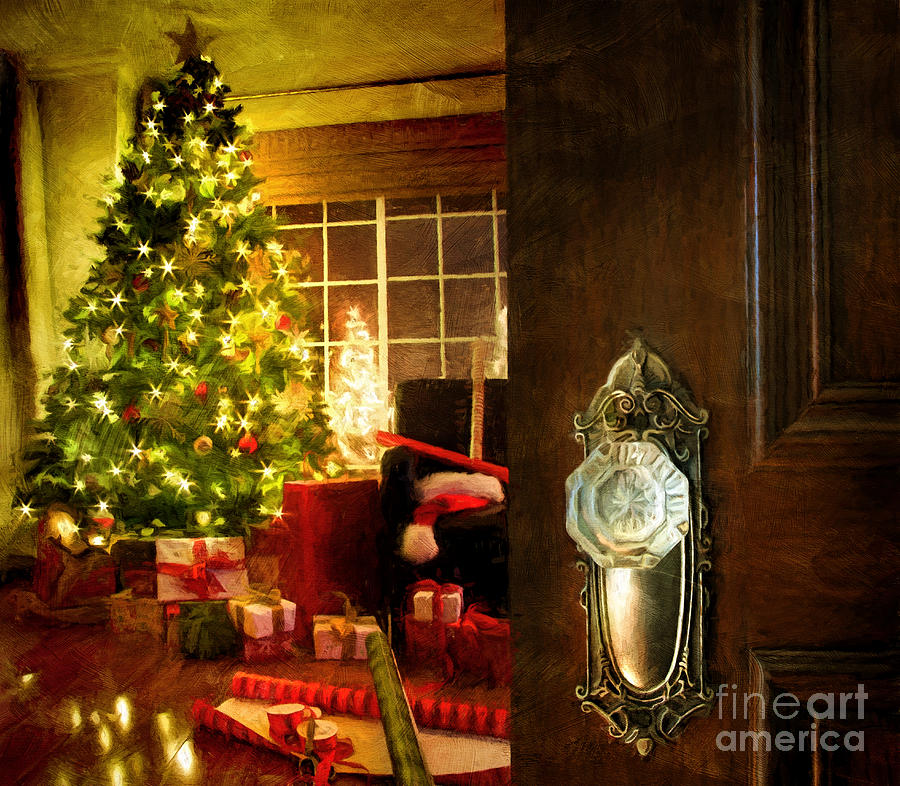 Door opening into a Christmas living room digital painting Photograph by Sandra Cunningham