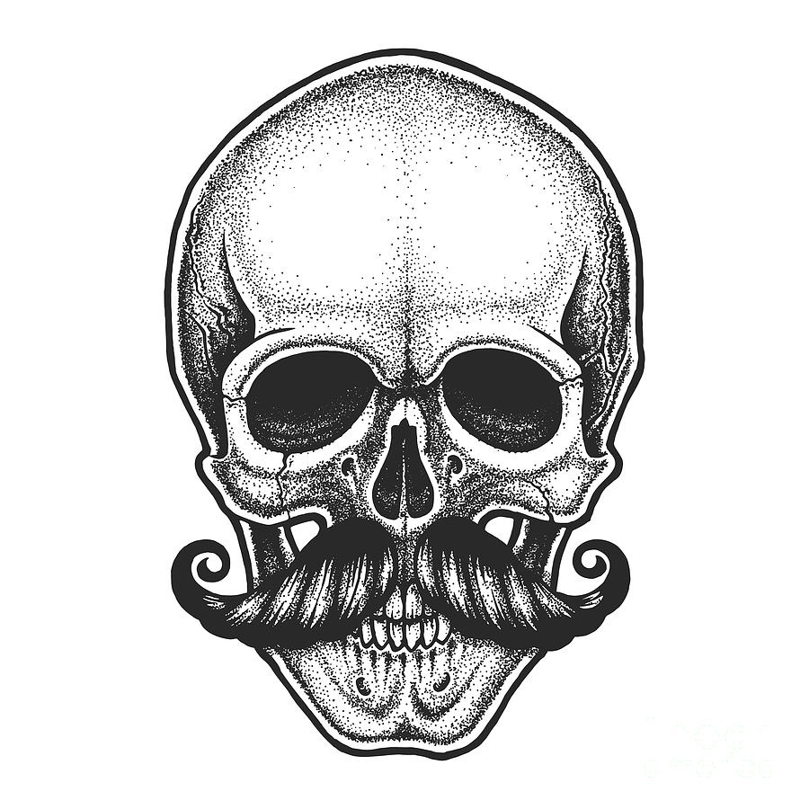 Symbol Digital Art - Dotwork Styled Skull With Moustache by Mr bachinsky Symbol Digital Art - Dotwork Styled Skull With Moustache by Mr bachinsky