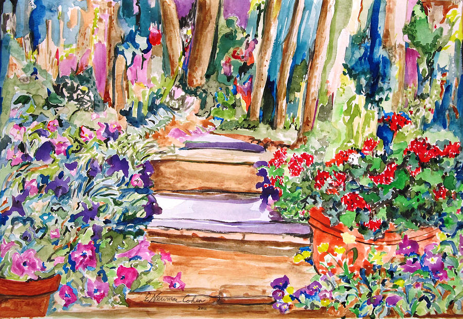 Flower Painting - Down the Path #1 by Esther Newman-Cohen
