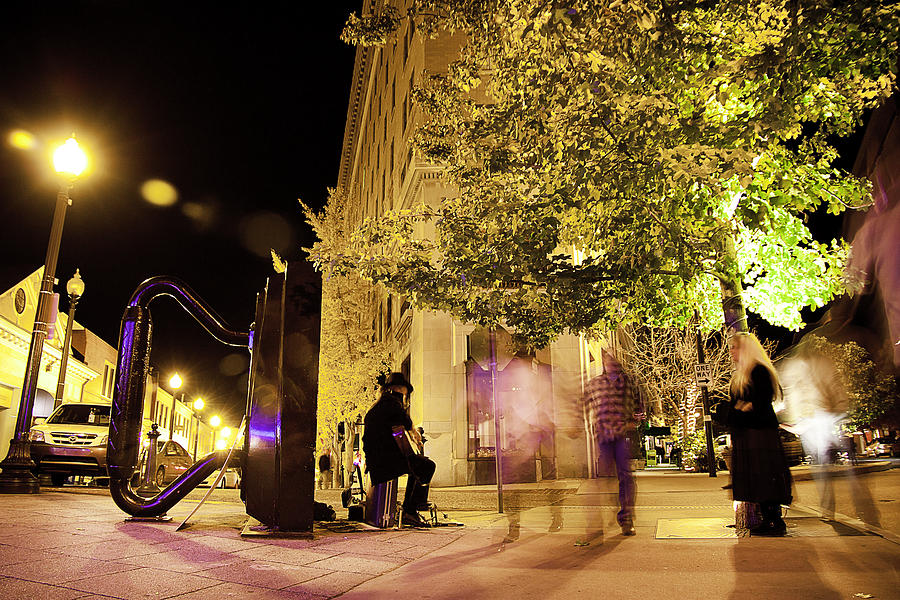 Downtown Asheville Busker at Flat Iron Building #1 Photograph by Gray  Artus