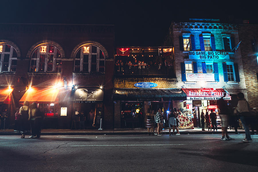 Downtown Austin at Night on Sixth Ave #1 Photograph by RyanJLane