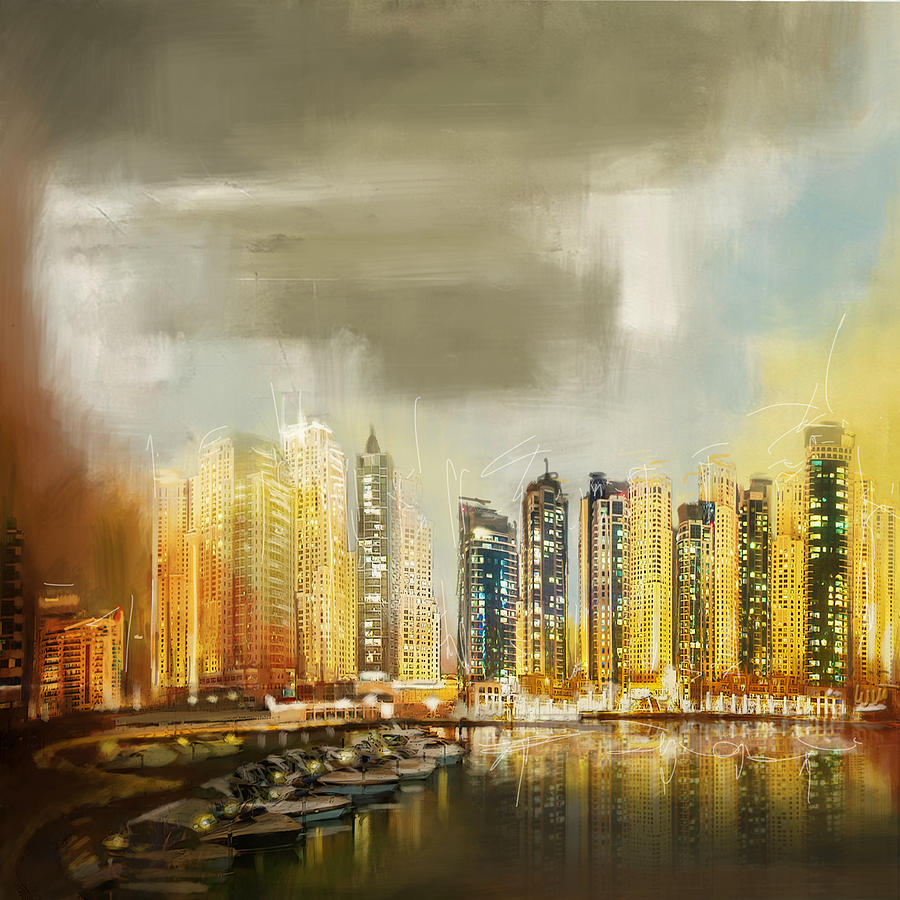 Downtown Dubai Skyline #1 Painting by Corporate Art Task Force