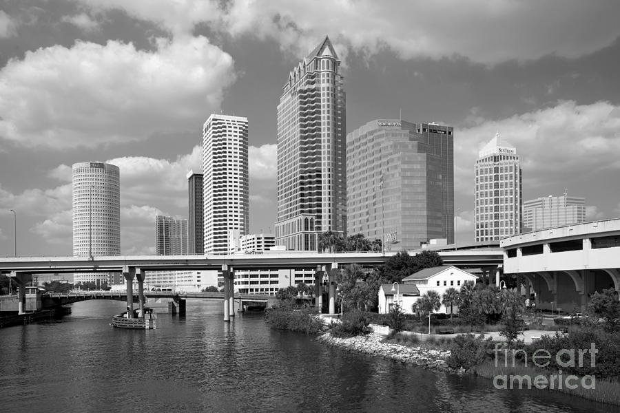 Black And White Photograph - Downtown Tampa Skyline from Davis Islands #1 by Bill Cobb