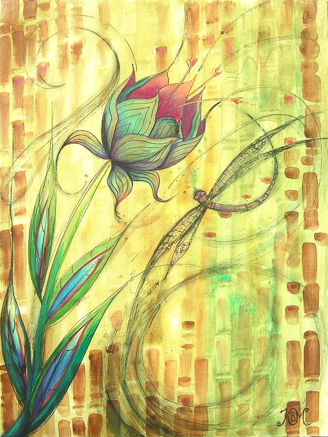 Dragonfly Bloom Painting by Kristine Mueller Griffith