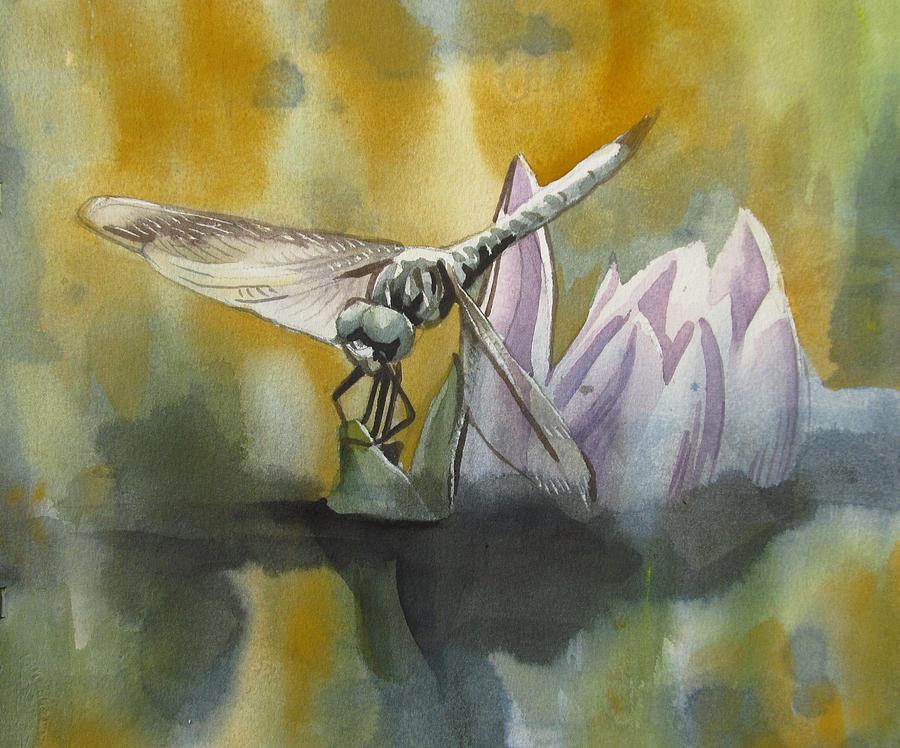 Dragonfly With Waterlily #2 Painting by Alfred Ng