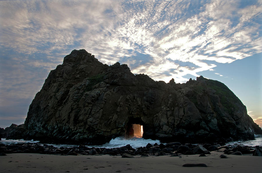 Dramatic Setting Sun Thru Wave Arch #1 Photograph by Mitch Diamond