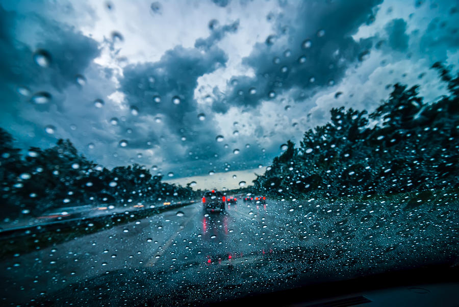 Car Photograph - Dramtatic Sky And Clouds With Some Rain While Driving On A Highw #1 by Alex Grichenko