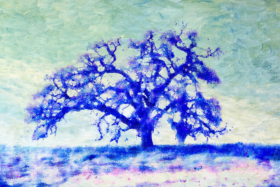 Dreamtime Oak Tree Art In Blue Mixed Media by Priya Ghose