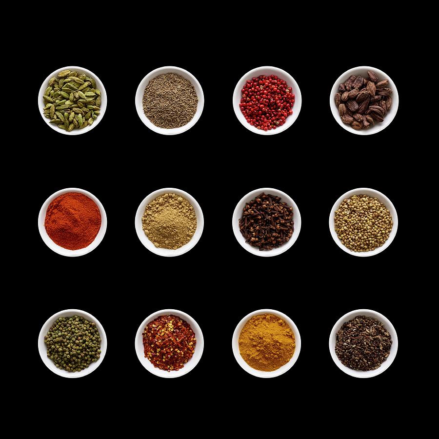 Dried Spices In Small Bowls #1 Photograph by Science Photo Library