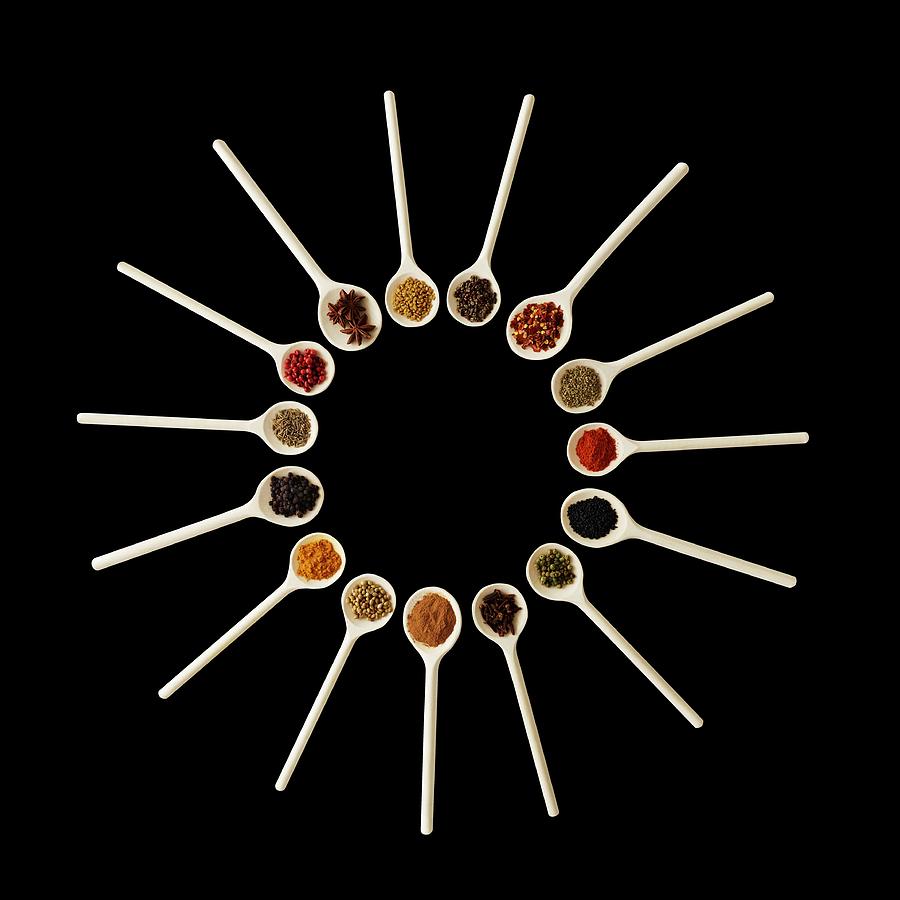 Dried Spices On White Spoons #1 Photograph by Science Photo Library