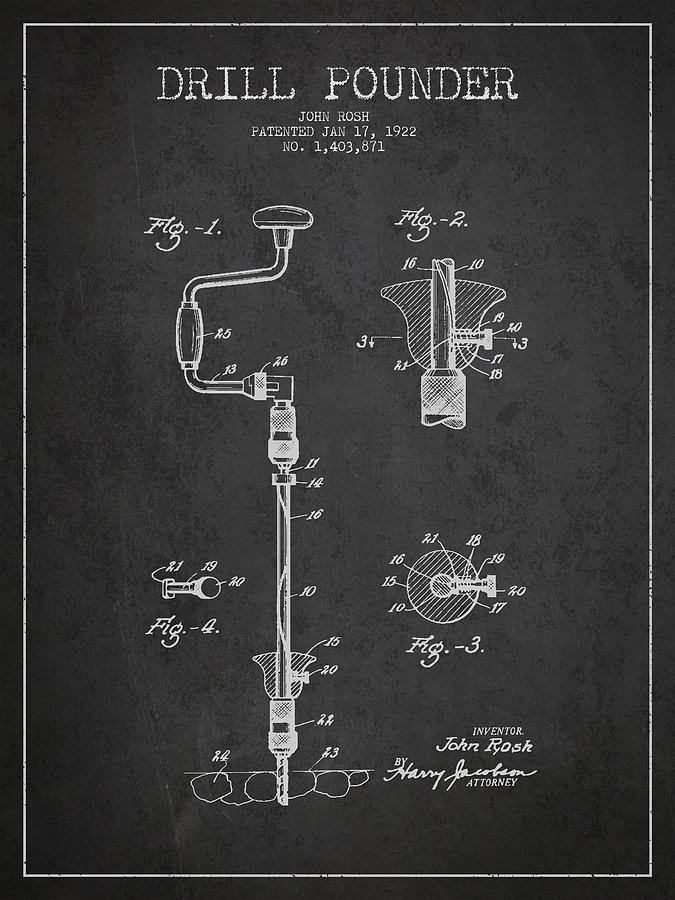 Tool Digital Art - Drill Pounder Patent Drawing From 1922 #2 by Aged Pixel