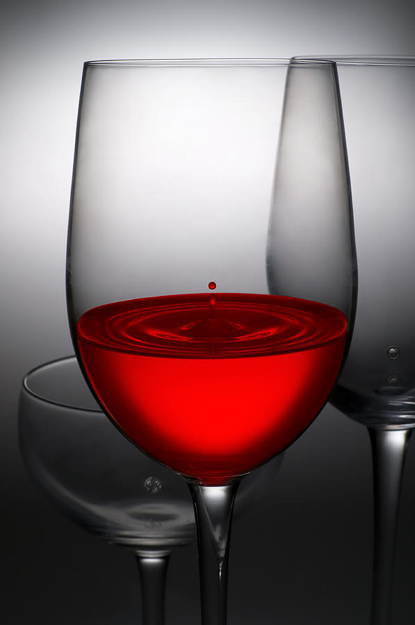 Abstract Photograph - Drops Of Wine In Wine Glasses by Setsiri Silapasuwanchai