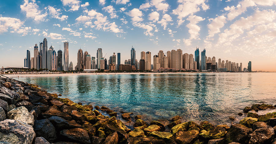 Dubai Marina Skyline Panorama Pyrography By Jean Claude Castor