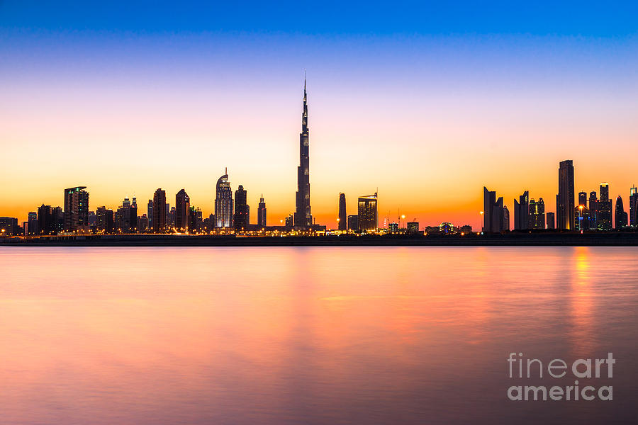 Dubai skyline at dusk #1 Photograph by Luciano Mortula