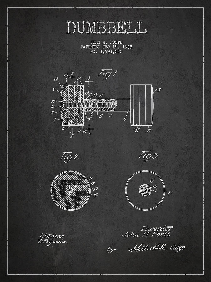 Sports Digital Art - Dumbbell Patent Drawing from 1935 #2 by Aged Pixel