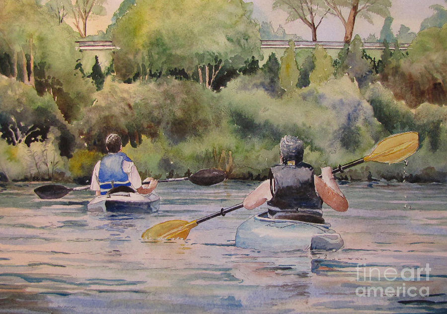 Duo Kayakers Painting by Bev Morgan