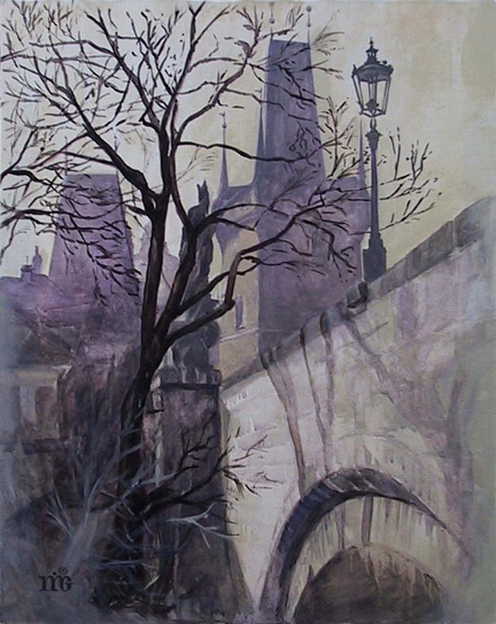 Dusk at The Charles Bridge #1 Painting by Marina Gnetetsky