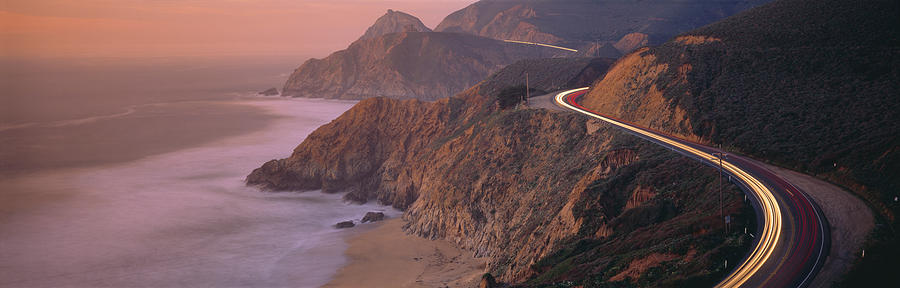 Transportation Photograph - Dusk Highway 1 Pacific Coast Ca Usa #1 by Panoramic Images