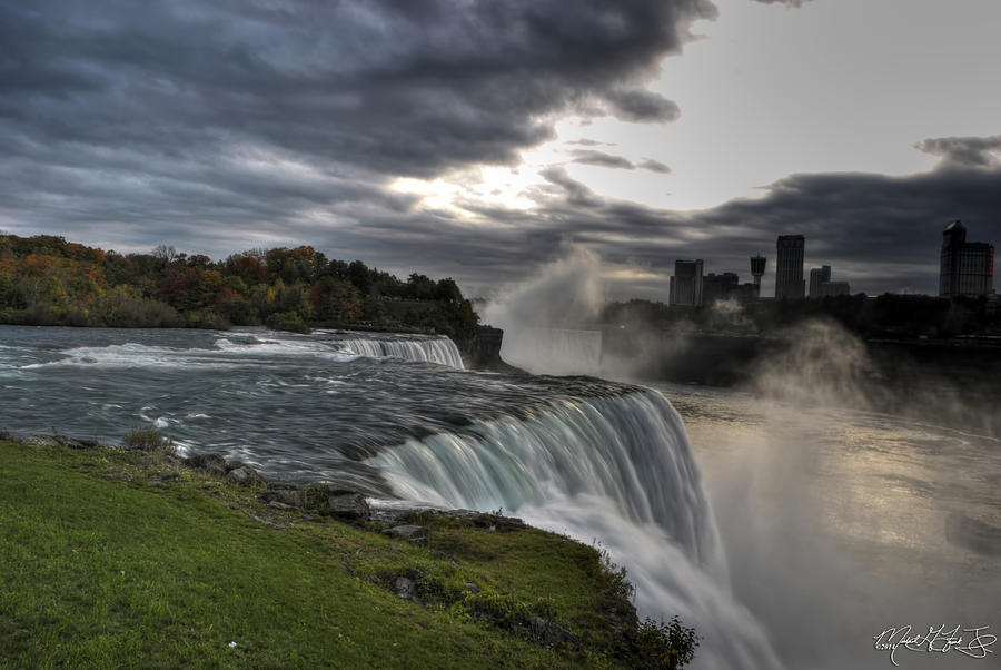 Waterfall Photograph - Dusk Misty Autumn At Niagara Falls V5 #1 by Michael Frank Jr