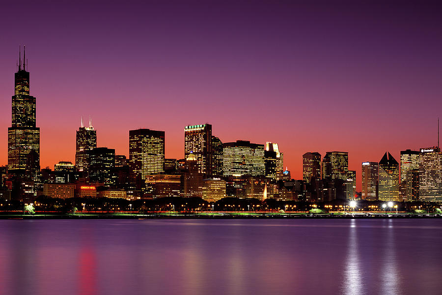 Dusk, Skyline, Chicago, Illinois, Usa #1 Photograph by Panoramic Images