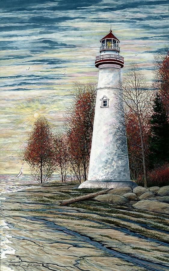 Fall Painting - Eagle Bluff Light #1 by Steven Schultz