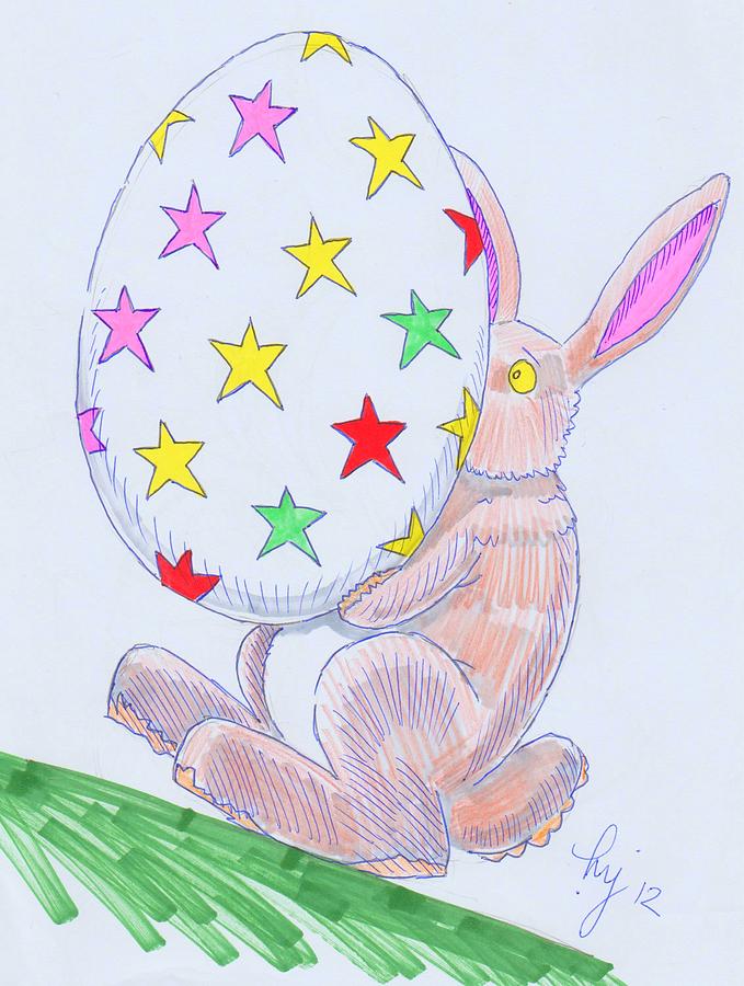 Easter Bunny Cartoon #1 Drawing by Mike Jory