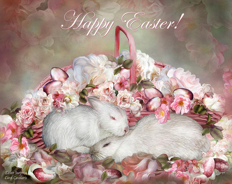 Easter Surprise - Bunnies And Roses #2 Mixed Media by Carol Cavalaris