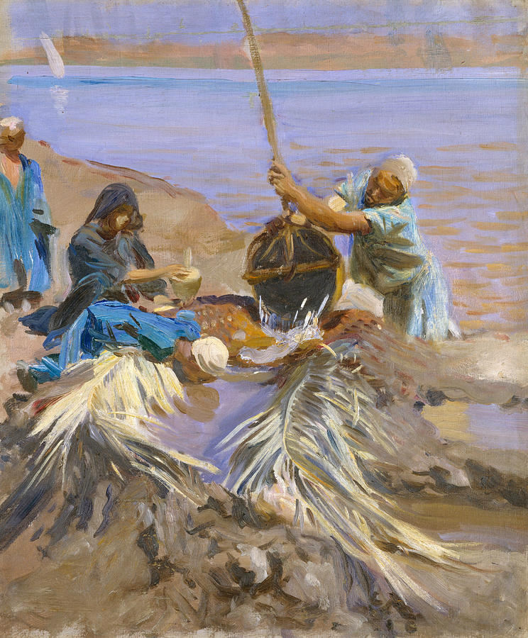 Egyptians Raising Water from the Nile #6 Painting by John Singer Sargent