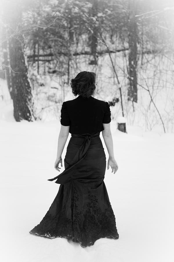 Winter Photograph - Elegant Woman Walking in Snow #2 by Veda Gonzalez