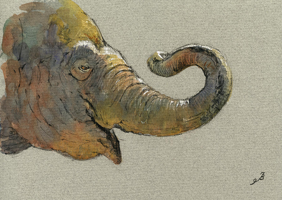 Wildlife Painting - Elephant head #1 by Juan  Bosco