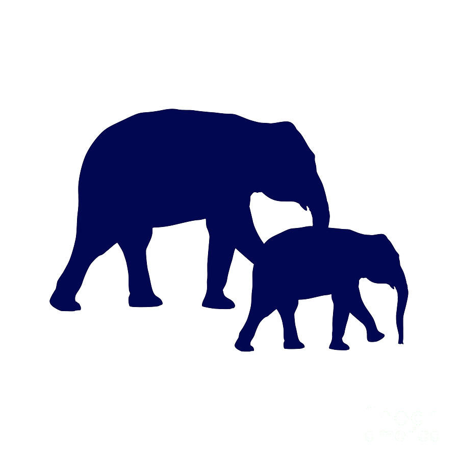 Animal Digital Art - Elephants in Navy and White #1 by Jackie Farnsworth