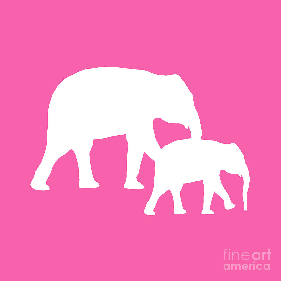 Elephants in Pink and White Digital Art by Jackie Farnsworth
