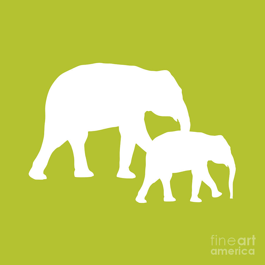 Elephants in White and Chartreuse Digital Art by Jackie Farnsworth