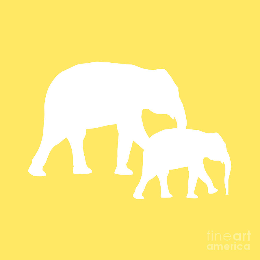 Elephants in Yellow and White Digital Art by Jackie Farnsworth