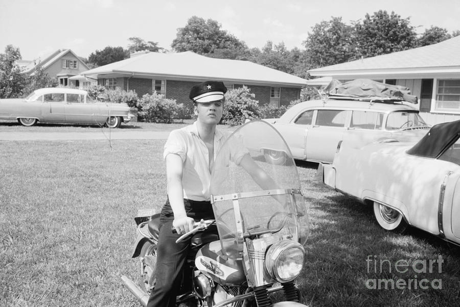Elvis Presley Sitting On His 1956 Harley Kh Photograph