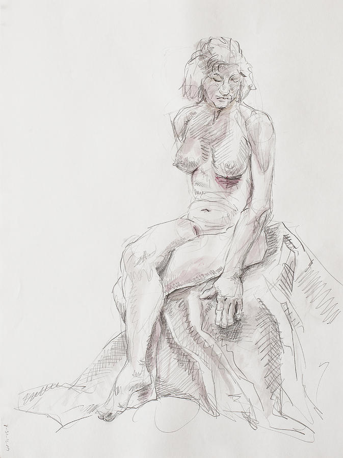 Nude Drawing - Elyn Seated  #1 by Andy Gordon