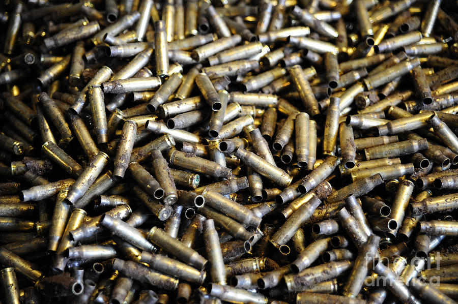 Shell Photograph - Empty 7.62mm Brass Casings #1 by Andrew Chittock