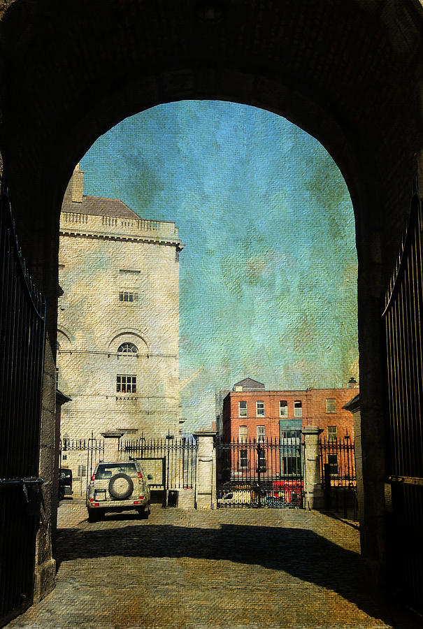 Vintage Photograph - Entrance to the Dublin Castle. Streets of Dublin. Painting Collection #1 by Jenny Rainbow