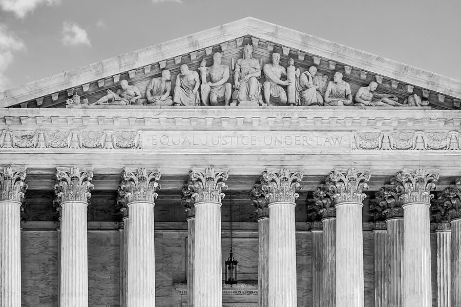 Washington D.c. Photograph - Equal Justice Under Law BW #1 by Susan Candelario