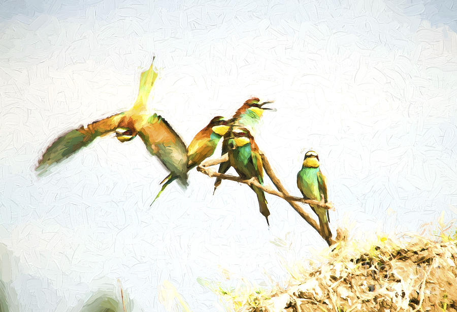 European bee-eaters #1 Digital Art by Perry Van Munster