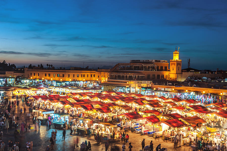 Evening Djemaa El Fna Square with Koutoubia Mosque, Marrakech, Morocco #1 Photograph by Pavliha