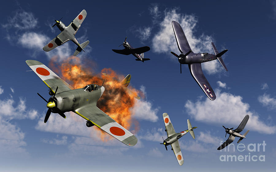 Transportation Digital Art - F4u Corsair Aircraft And Japanese #1 by Mark Stevenson