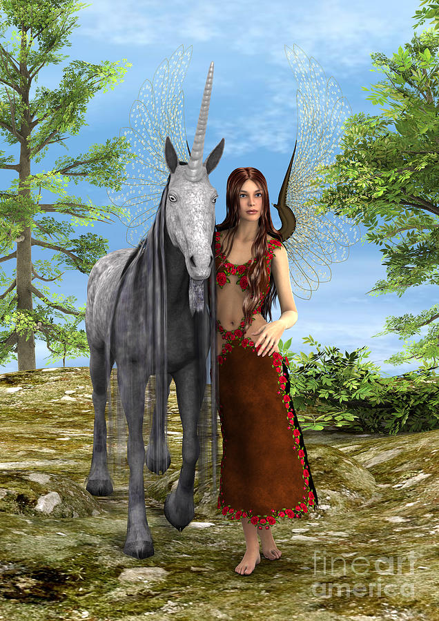 Unicorn Digital Art - Fairy and Unicorn #1 by Design Windmill