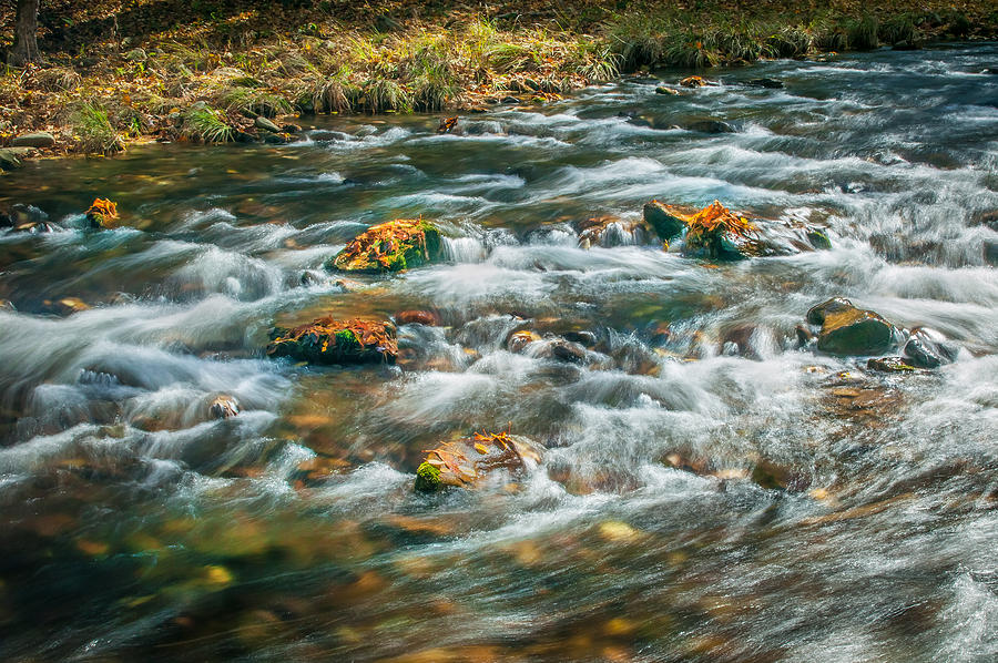 Landscape Photograph - Fall Colors Stream Great Smoky Mountains Painted  #1 by Rich Franco