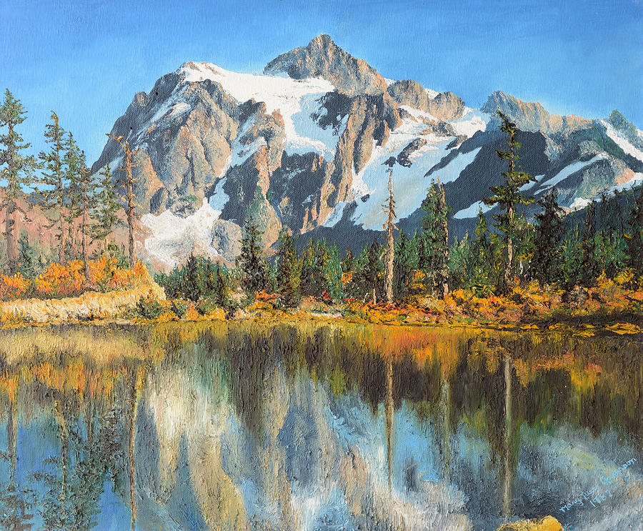 Mountain Painting - Fall Reflections - Cascade Mountains by Mary Ellen Anderson